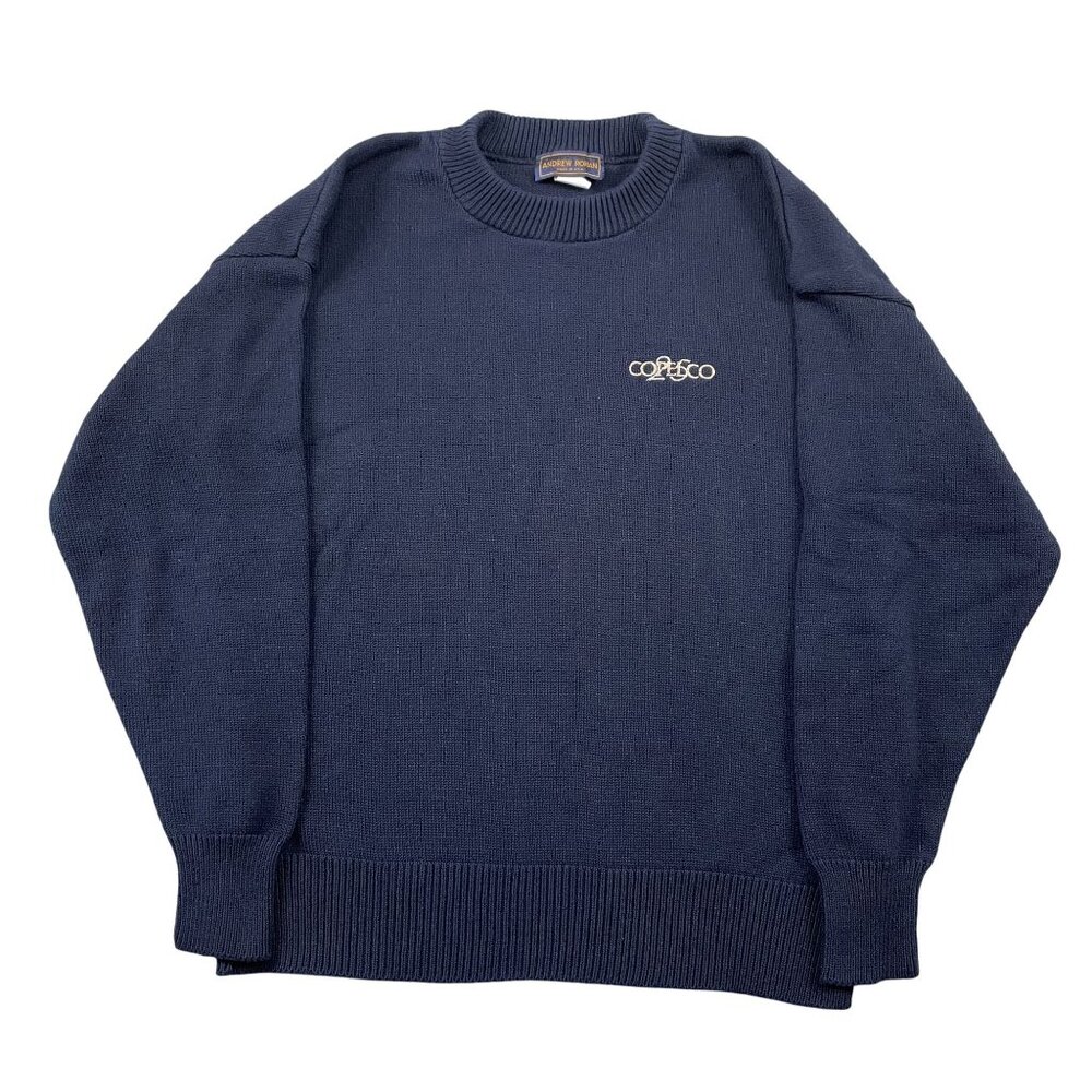 VTG Andrew Rohan Sweater Mens Large Copelco 25 Blue Pullover Made in USA